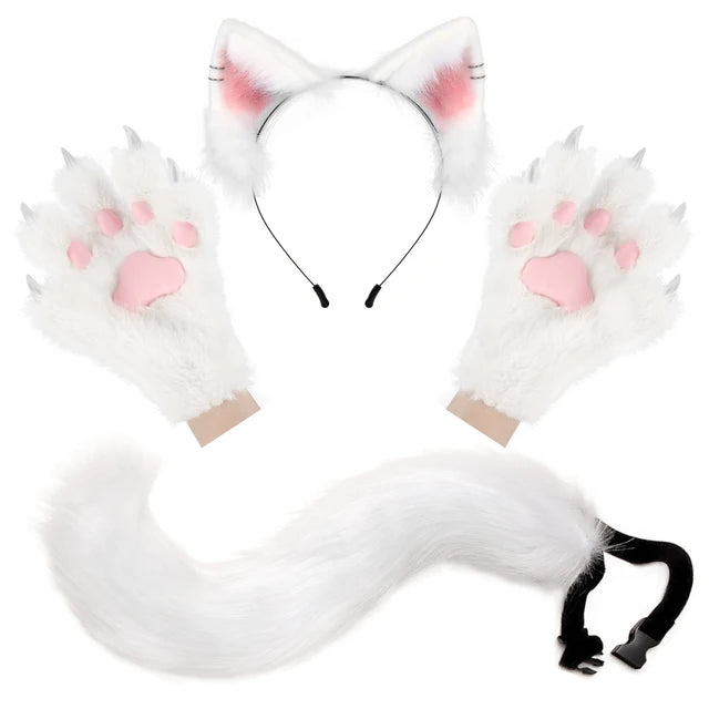 Furry Ears Gloves, Plush Long Tail, and Fluffy Paws Set - Transform into Your Fursona Alter Ego RoboRender