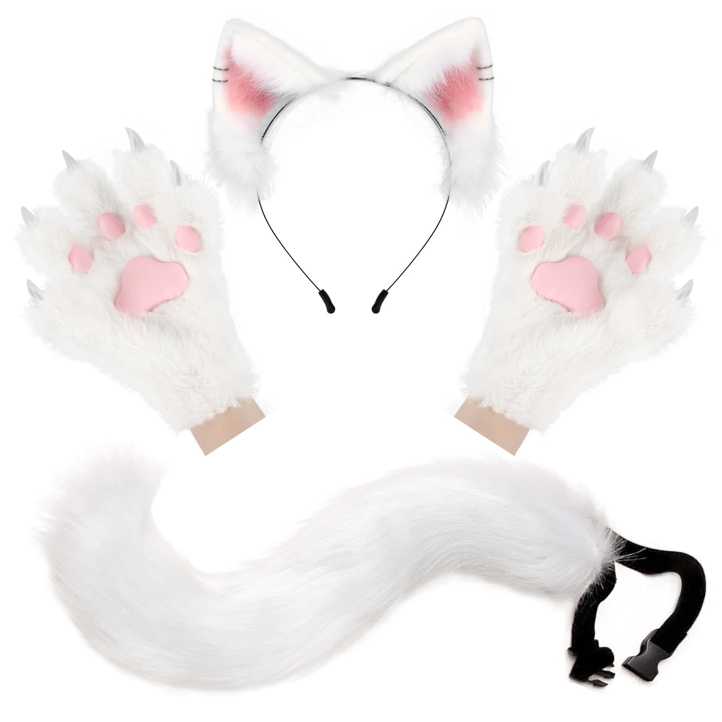 Furry Ears Gloves, Plush Long Tail, and Fluffy Paws Set - Transform into Your Fursona Alter Ego RoboRender