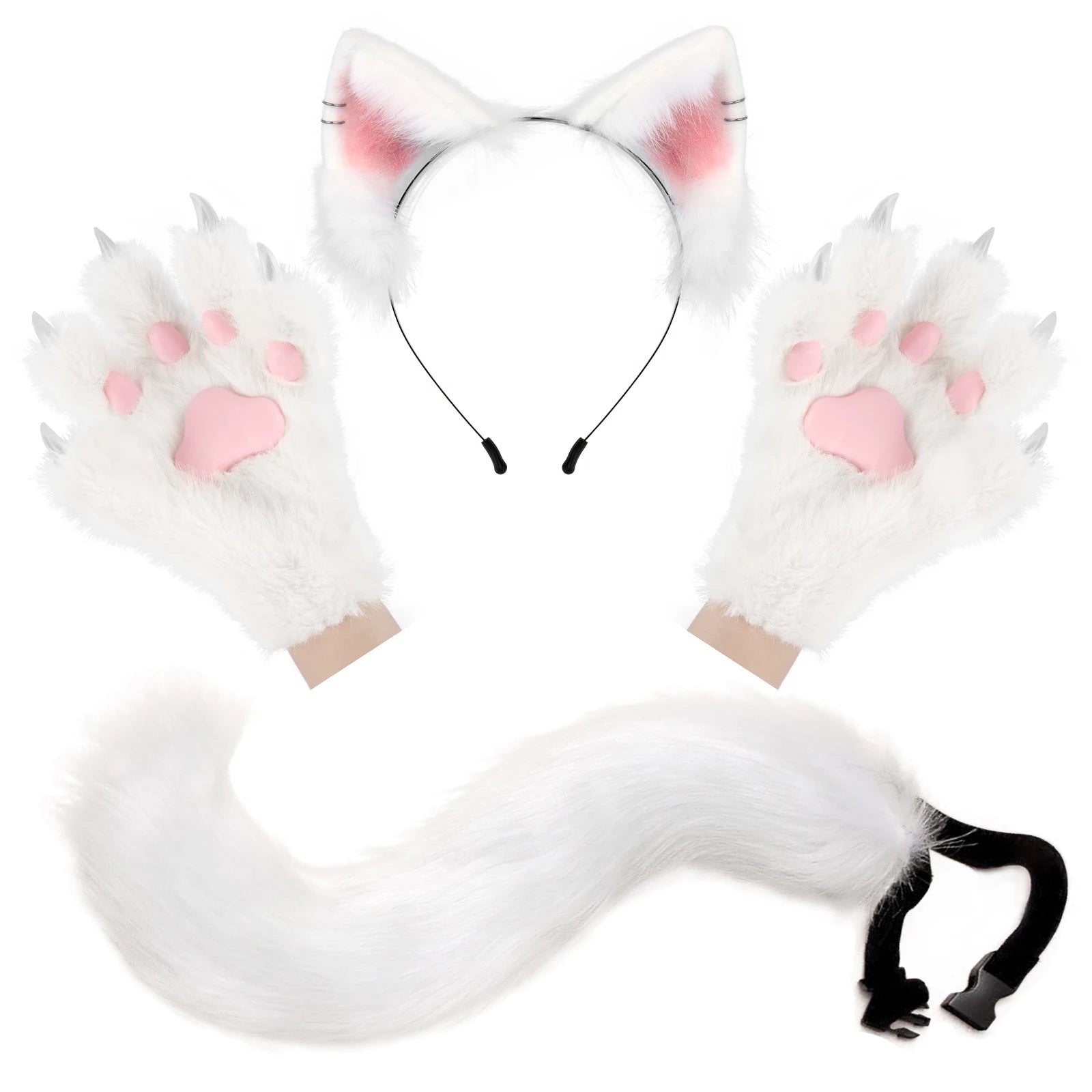 Furry Ears Gloves, Plush Long Tail, and Fluffy Paws Set - Transform into Your Fursona Alter Ego RoboRender