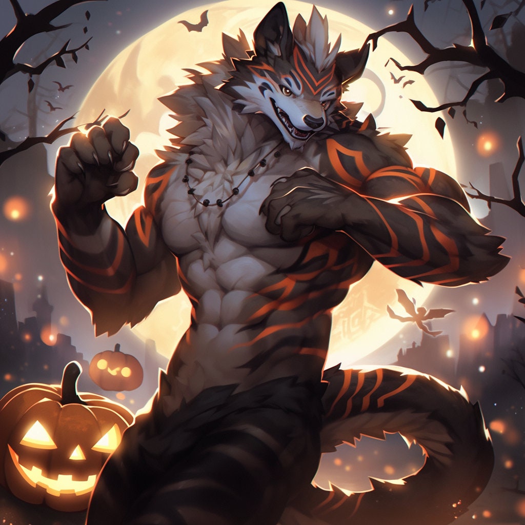 Halloween Furry Wall Art Commission: Unique Masterpieces Halloween Gift Fursona Halloween Artwork Gift for Animal Lovers Amazing Present My Store