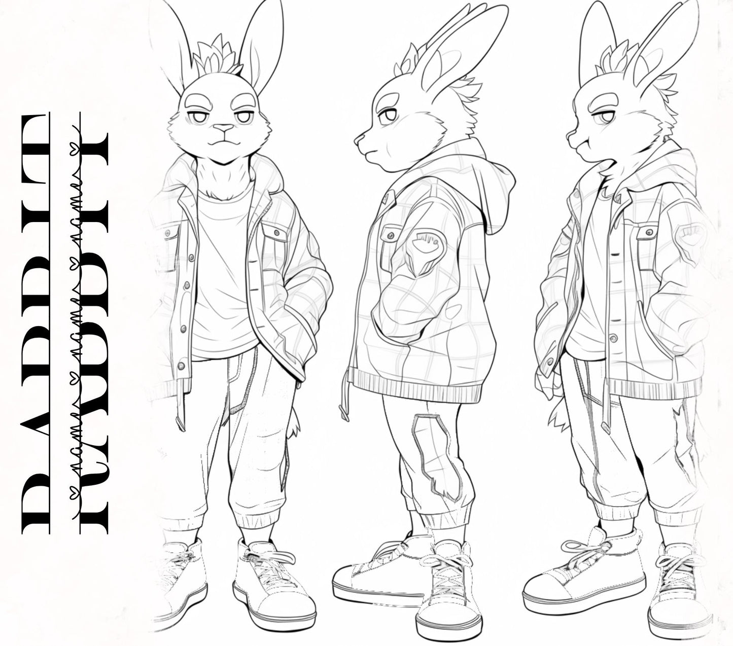 Feral Cool Rabbit Base Cute Furry: Chill Bunny Fursona Furry Base Adopt White Color Coded Transparent PNG Template Coloring Book Line Art My Store
