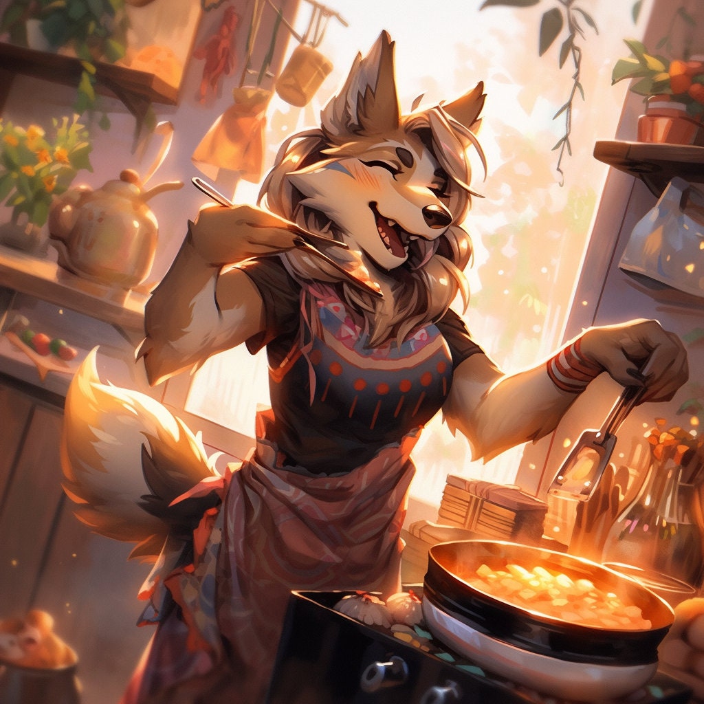 Furry Art Print: Fursona Kitchen Digital Print Furry Art Piece Anthro Home Decor Furry Wall Art Decor for Kitchen Cooks Homewarming Gift My Store