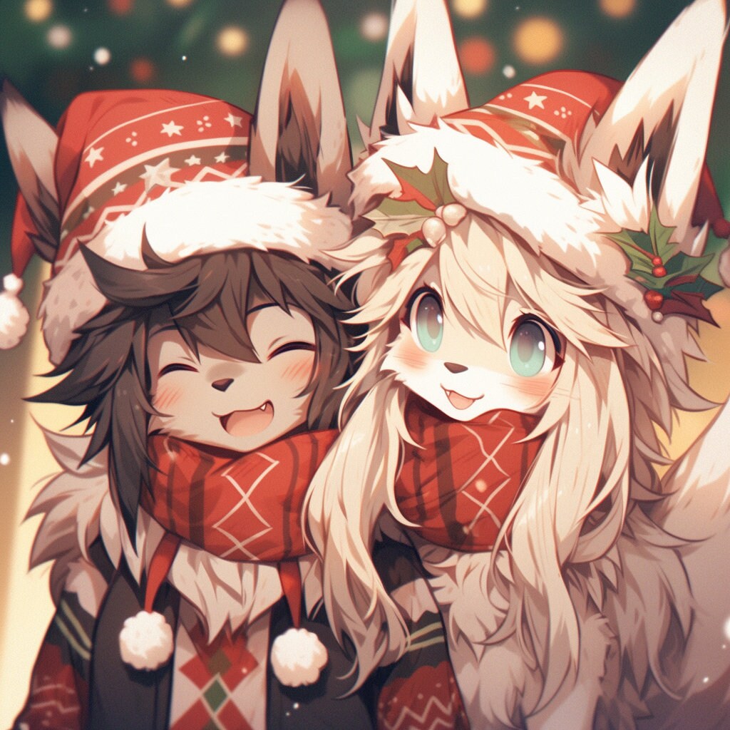 Christmas Furry Couple Commission | XMAS Digital Painting | Masterpiece Couple Fursona Commission | Christmas Gift for Furry Lovers Fursona My Store