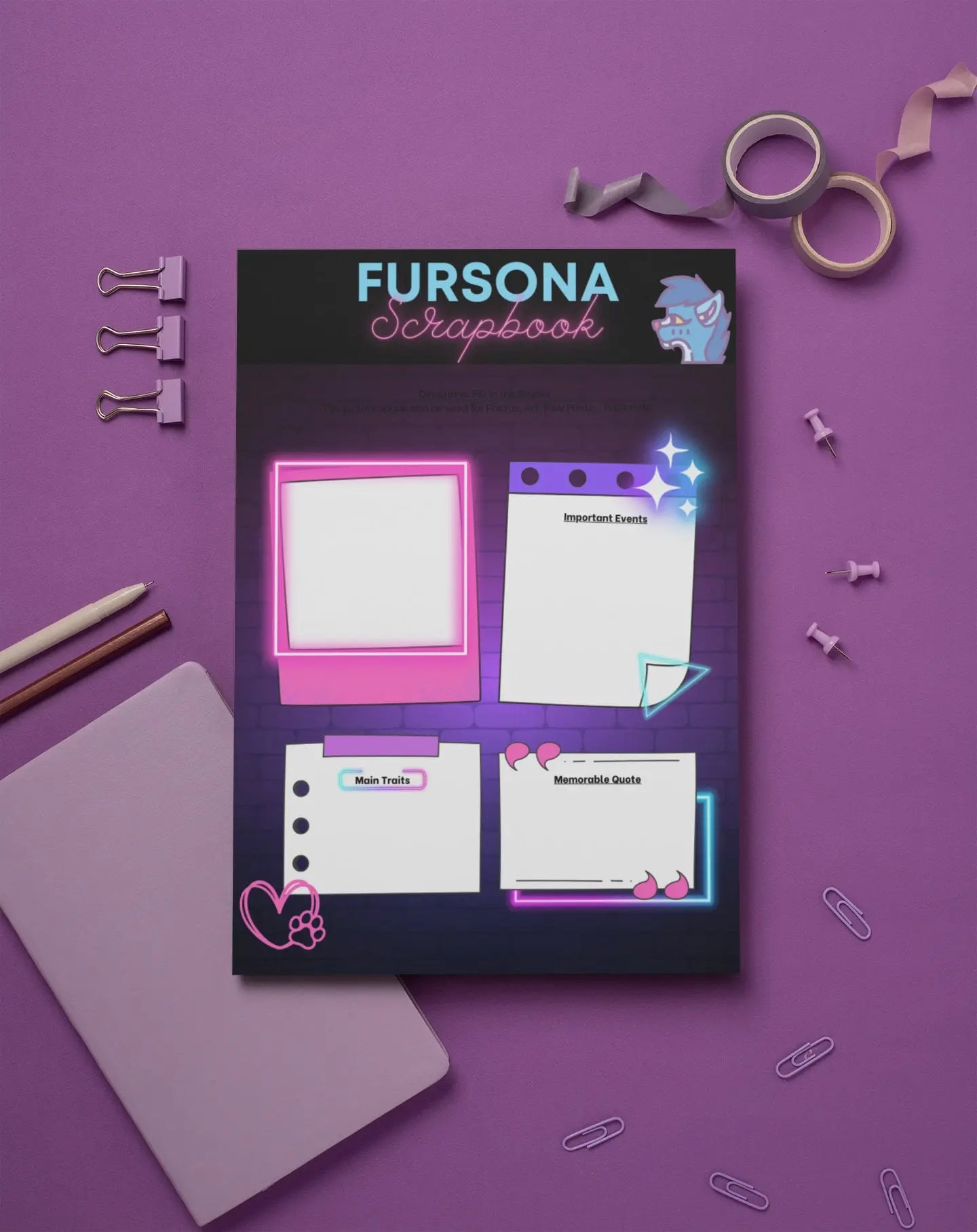 Fursona Scrapbook Page | Fursona Scrapbooking | Furry Memories Page | Furry Community Diary | Creative Gifts for Furries | Furry Art Gift My Store