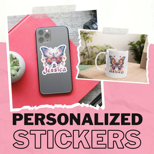 Personalized Name Butterfly Stickers: Custom Name Stickers Personalized Name Stickers Floral Butterfly Stickers Gifts for Daughter Mom Gifts My Store