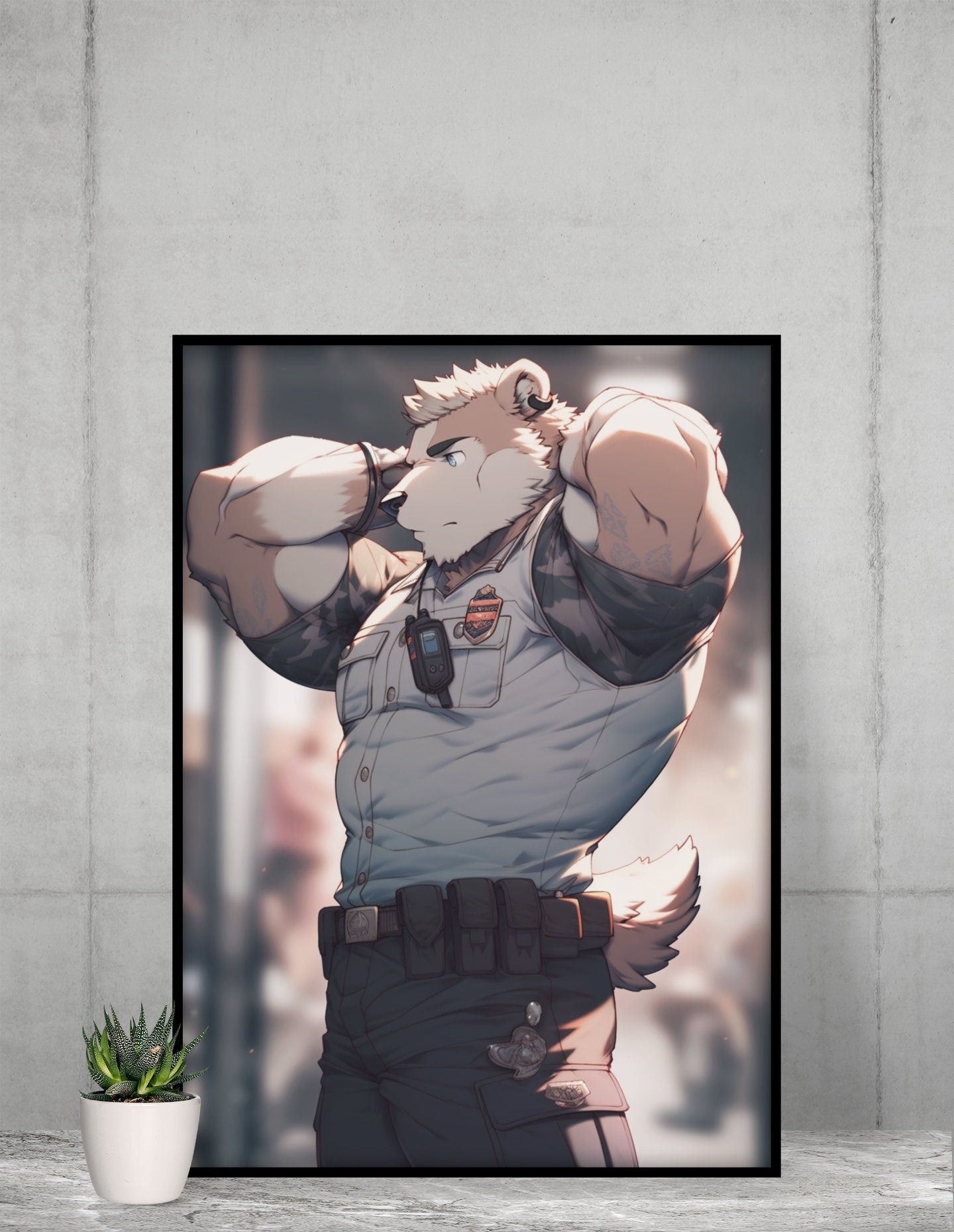 Furry Wall Art: Fursona Painting for Furry Lovers Wall Art for Bedroom or Living Room Bear Cop Feral Large HD PNG My Store