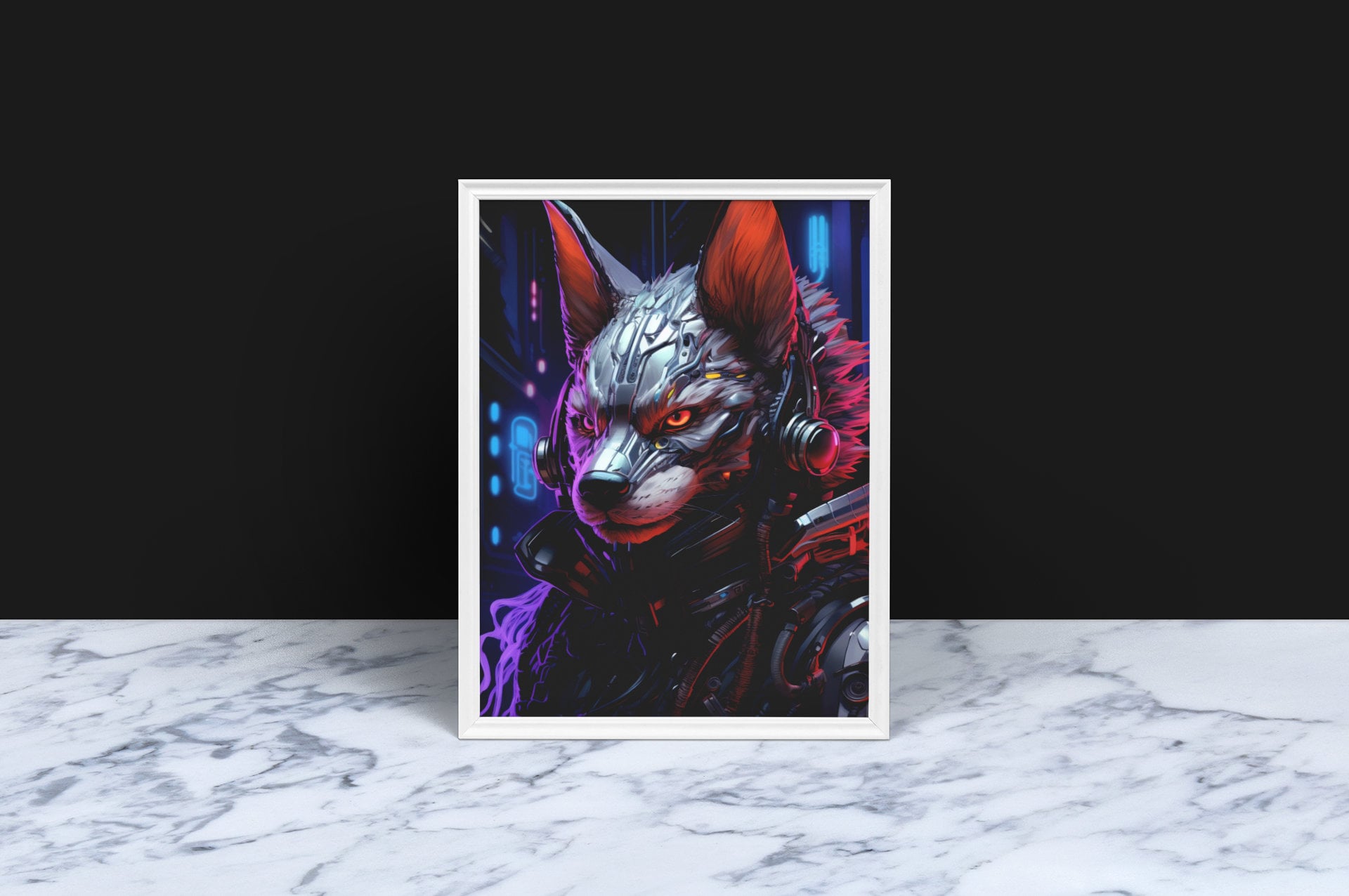 Cyberpunk Neon Furry Art: Cyberpunk Fursona Wall Art Home Decor Furry Lover Homewarming Gift "Nix City Runner #2" Anthropomorphic Canine My Store