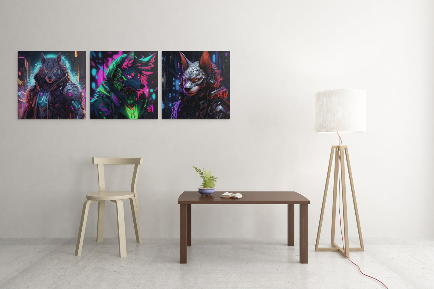 Cyberpunk Neon Furry Art Bundle: Cyberpunk Fursona Wall Art Home Decor Furry Lover Homewarming Gift Nix City Runners Anthropomorphic Canine My Store