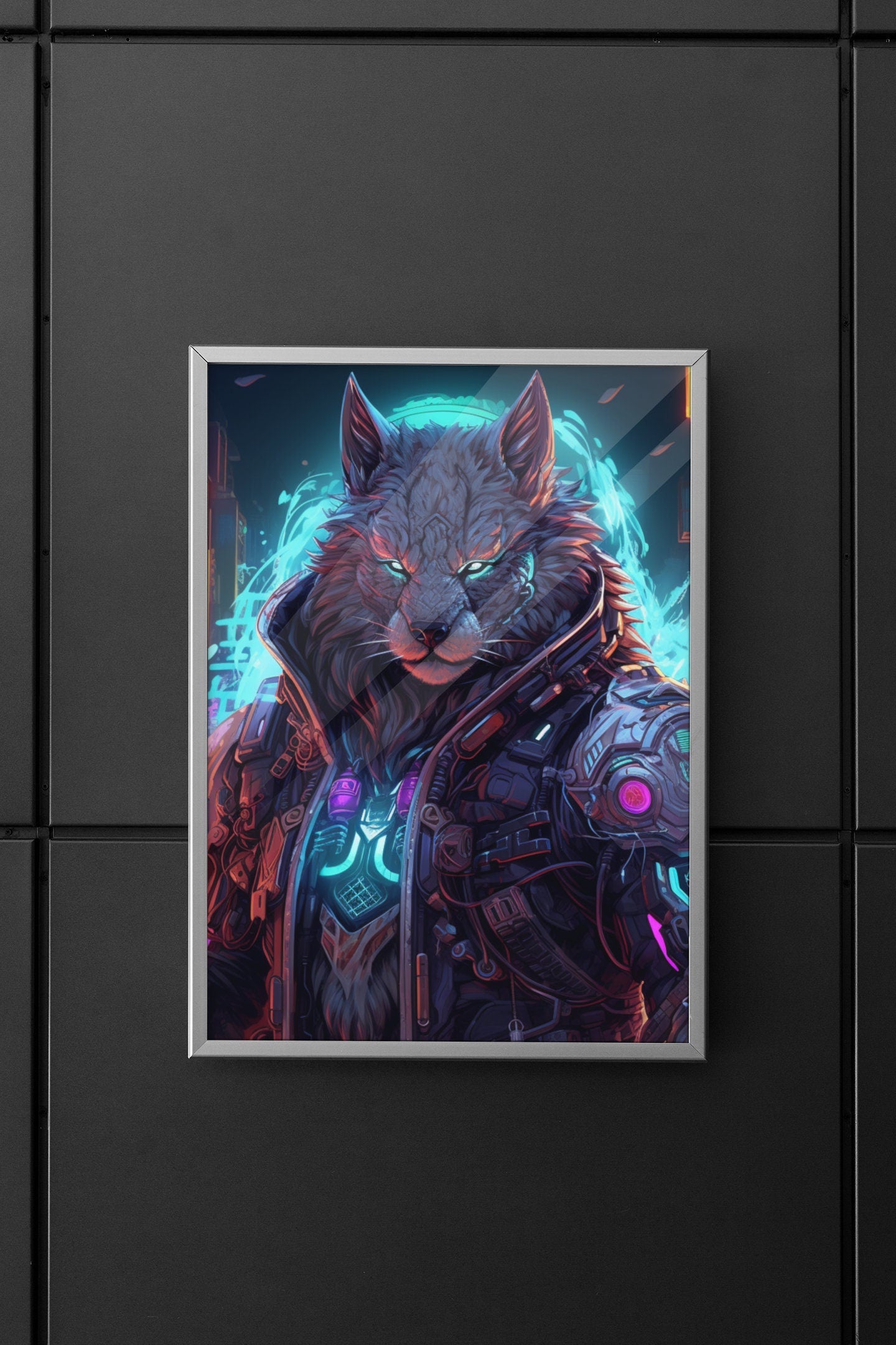 Cyberpunk Neon Furry Art Bundle: Cyberpunk Fursona Wall Art Home Decor Furry Lover Homewarming Gift Nix City Runners Anthropomorphic Canine My Store