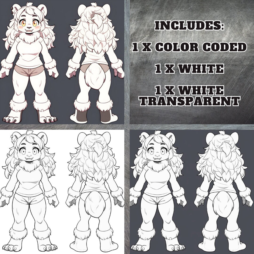 Feral Chubby Bear Base Cute Furry: Petite Bear Fursona Furry Base Adopt White Color Coded Transparent PNG Template Coloring Book Line Art My Store