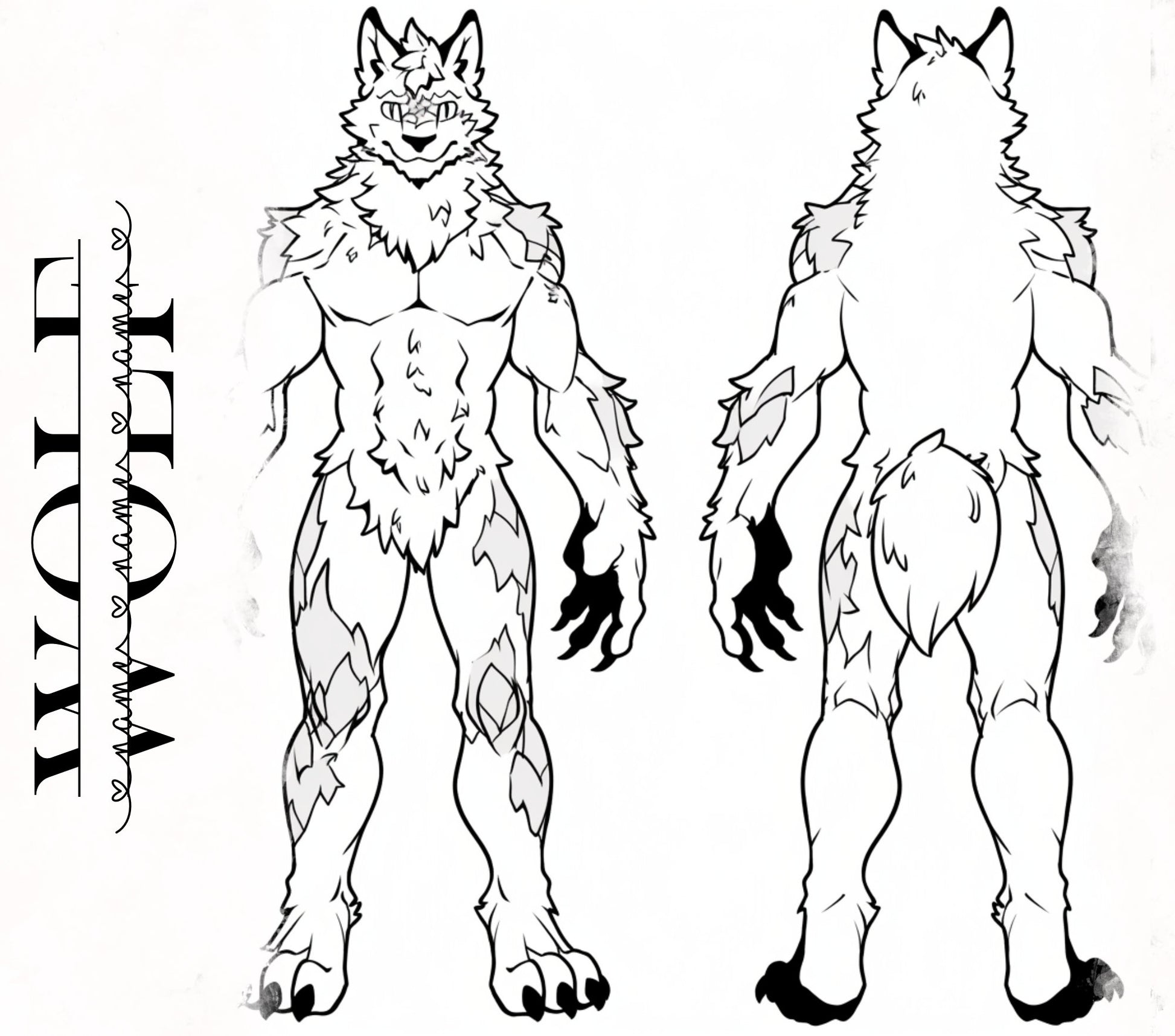 Feral Anthro Wolf Base Fursona Furry: Savage Wolf Fursona Furry Base Adopt White Color Coded Transparent PNG Template Coloring Book Line Art My Store