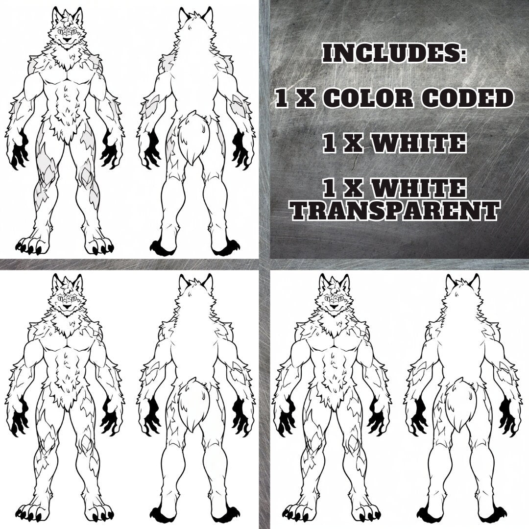 Feral Anthro Wolf Base Fursona Furry: Savage Wolf Fursona Furry Base Adopt White Color Coded Transparent PNG Template Coloring Book Line Art My Store