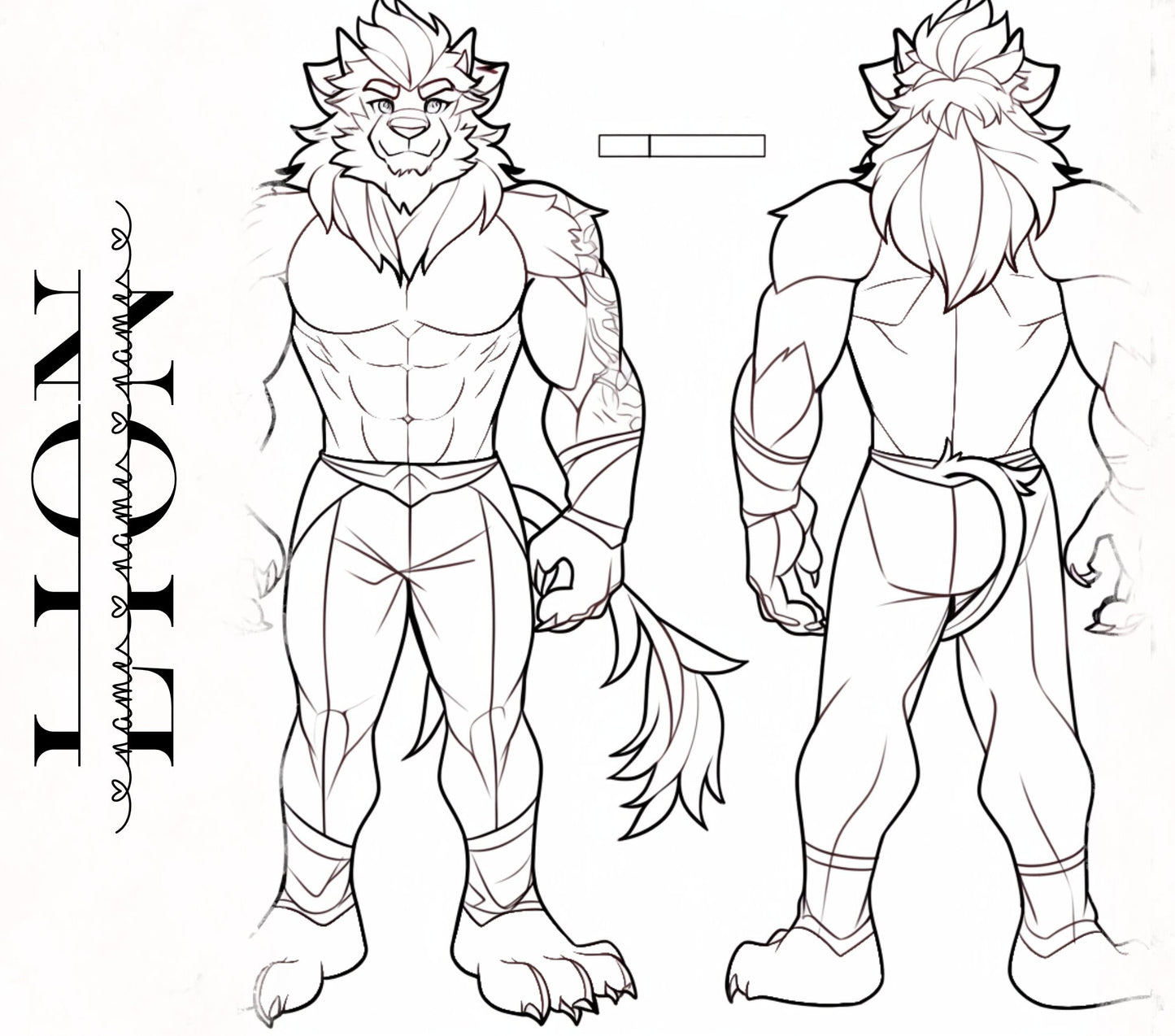 Feral Strong Lion Base Fursona Furry: Muscular Lion Fursona Furry Base Adopt White Color Coded Transparent PNG Template Coloring Book Line My Store