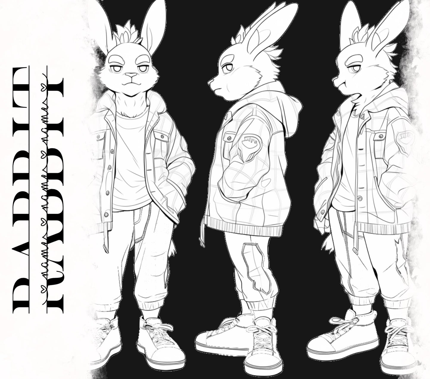 Feral Cool Rabbit Base Cute Furry: Chill Bunny Fursona Furry Base Adopt White Color Coded Transparent PNG Template Coloring Book Line Art My Store