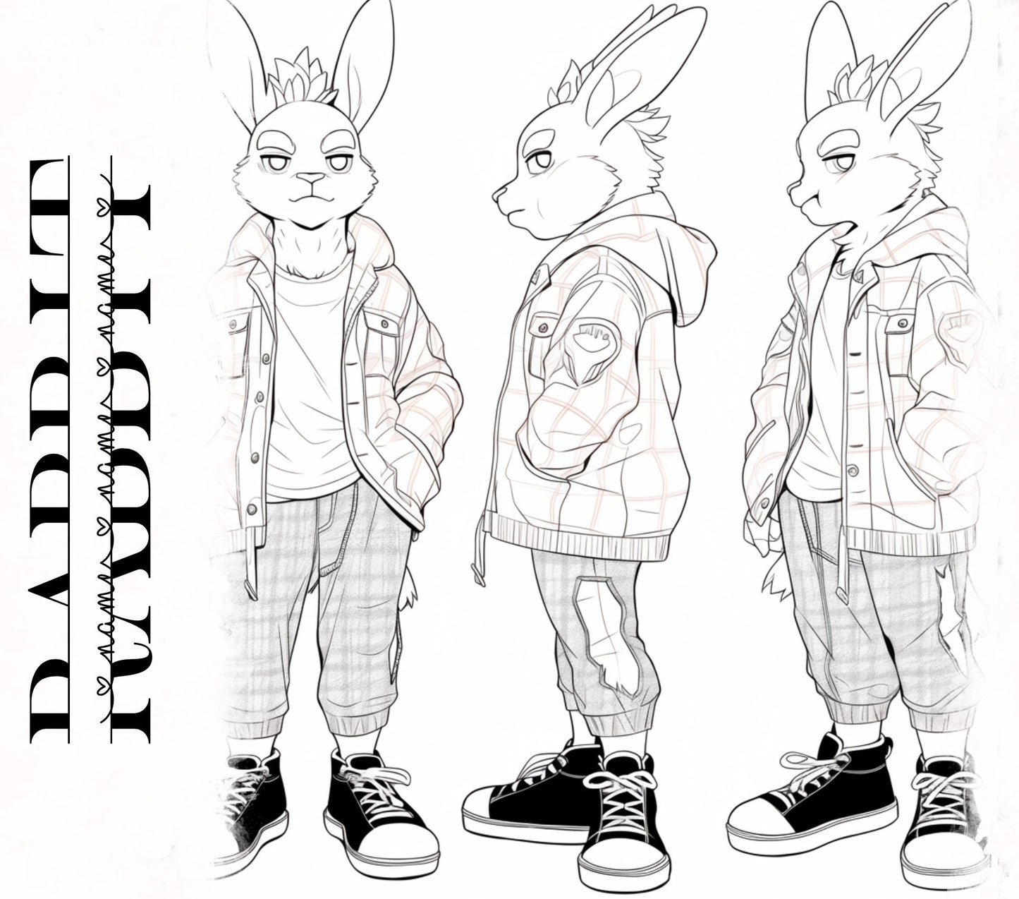 Feral Cool Rabbit Base Cute Furry: Chill Bunny Fursona Furry Base Adopt White Color Coded Transparent PNG Template Coloring Book Line Art My Store