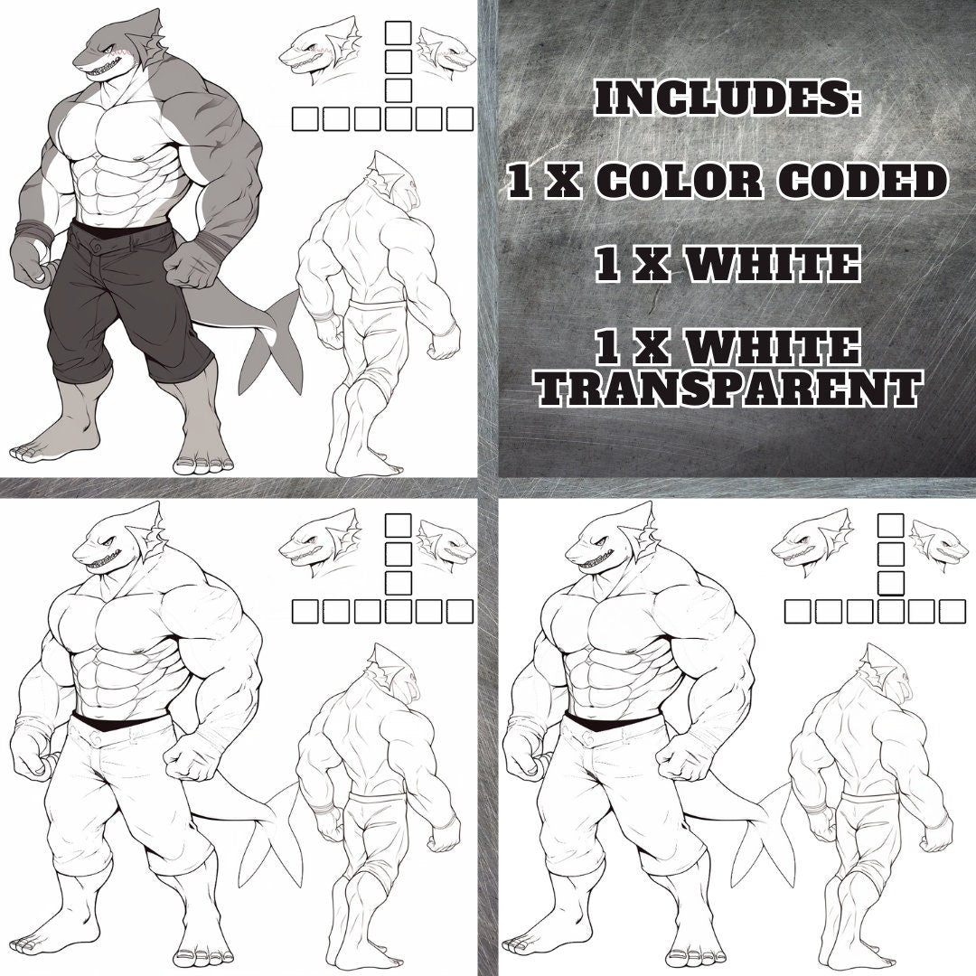 Strong Shark Base Cute Furry Aquatic Template: Shark Fursona Furry Base Adopt White Color Coded Transparent PNG Template Coloring Book My Store