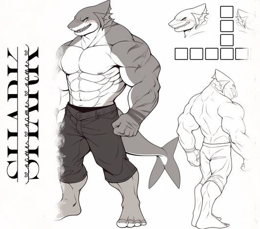 Strong Shark Base Cute Furry Aquatic Template: Shark Fursona Furry Base Adopt White Color Coded Transparent PNG Template Coloring Book My Store