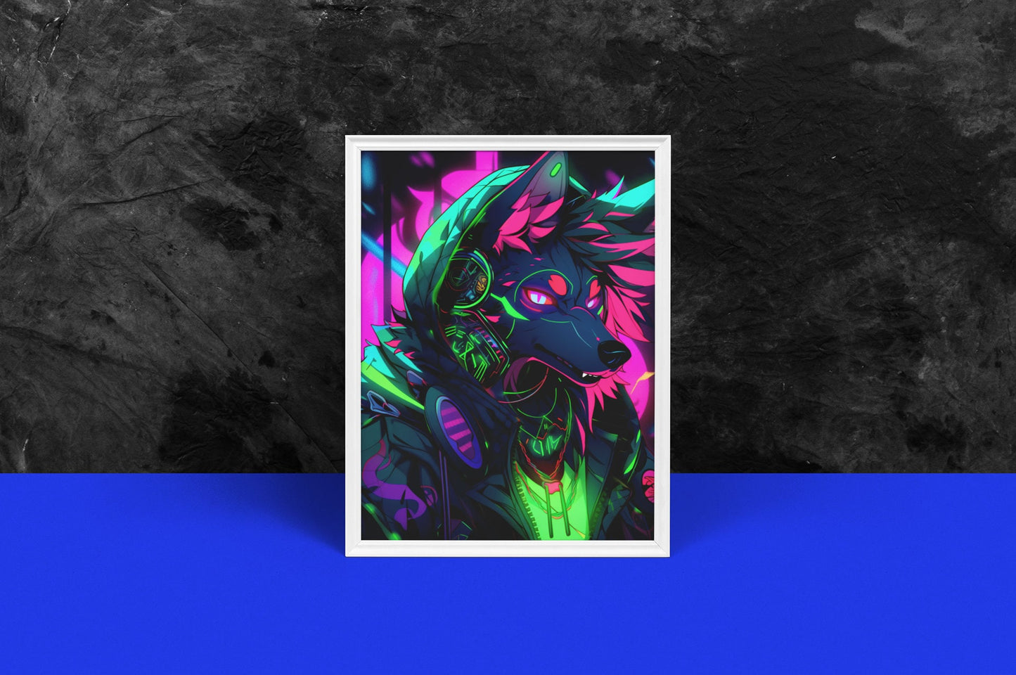 Cyberpunk Neon Furry Art: Cyberpunk Fursona Wall Art Home Decor Furry Lover Homewarming Gift "Nix City Runner" Anthropomorphic Animal Canine My Store