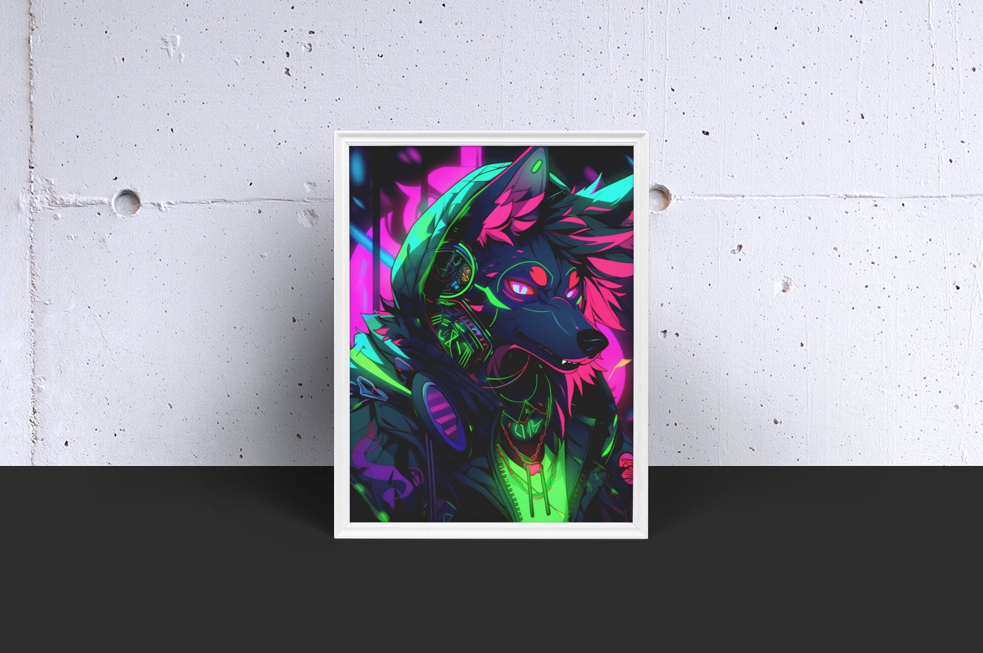 Cyberpunk Neon Furry Art: Cyberpunk Fursona Wall Art Home Decor Furry Lover Homewarming Gift "Nix City Runner" Anthropomorphic Animal Canine My Store