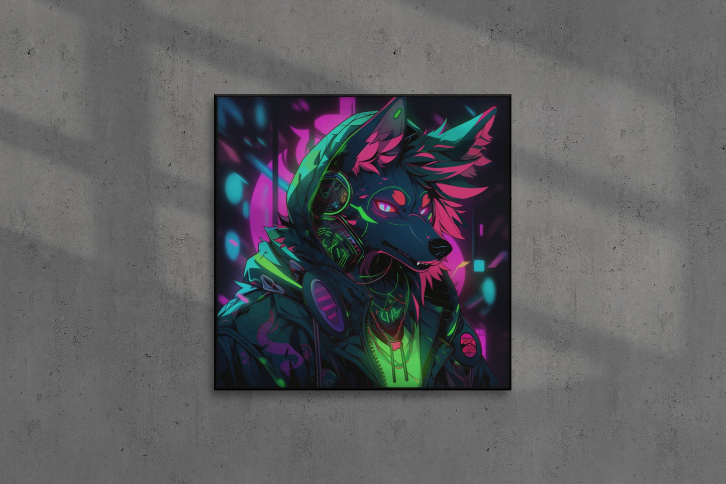 Cyberpunk Neon Furry Art: Cyberpunk Fursona Wall Art Home Decor Furry Lover Homewarming Gift "Nix City Runner" Anthropomorphic Animal Canine My Store