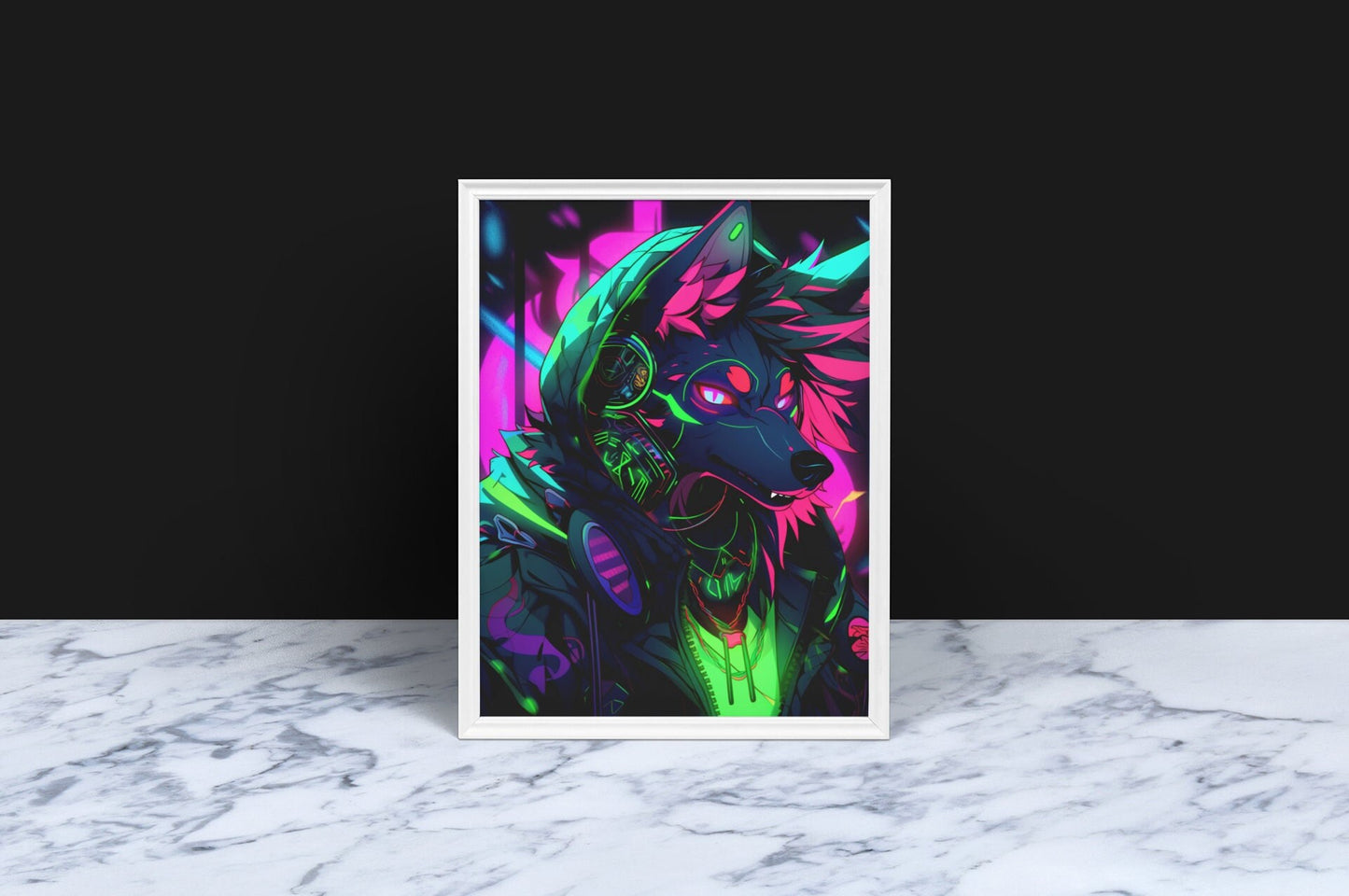 Cyberpunk Neon Furry Art: Cyberpunk Fursona Wall Art Home Decor Furry Lover Homewarming Gift "Nix City Runner" Anthropomorphic Animal Canine My Store