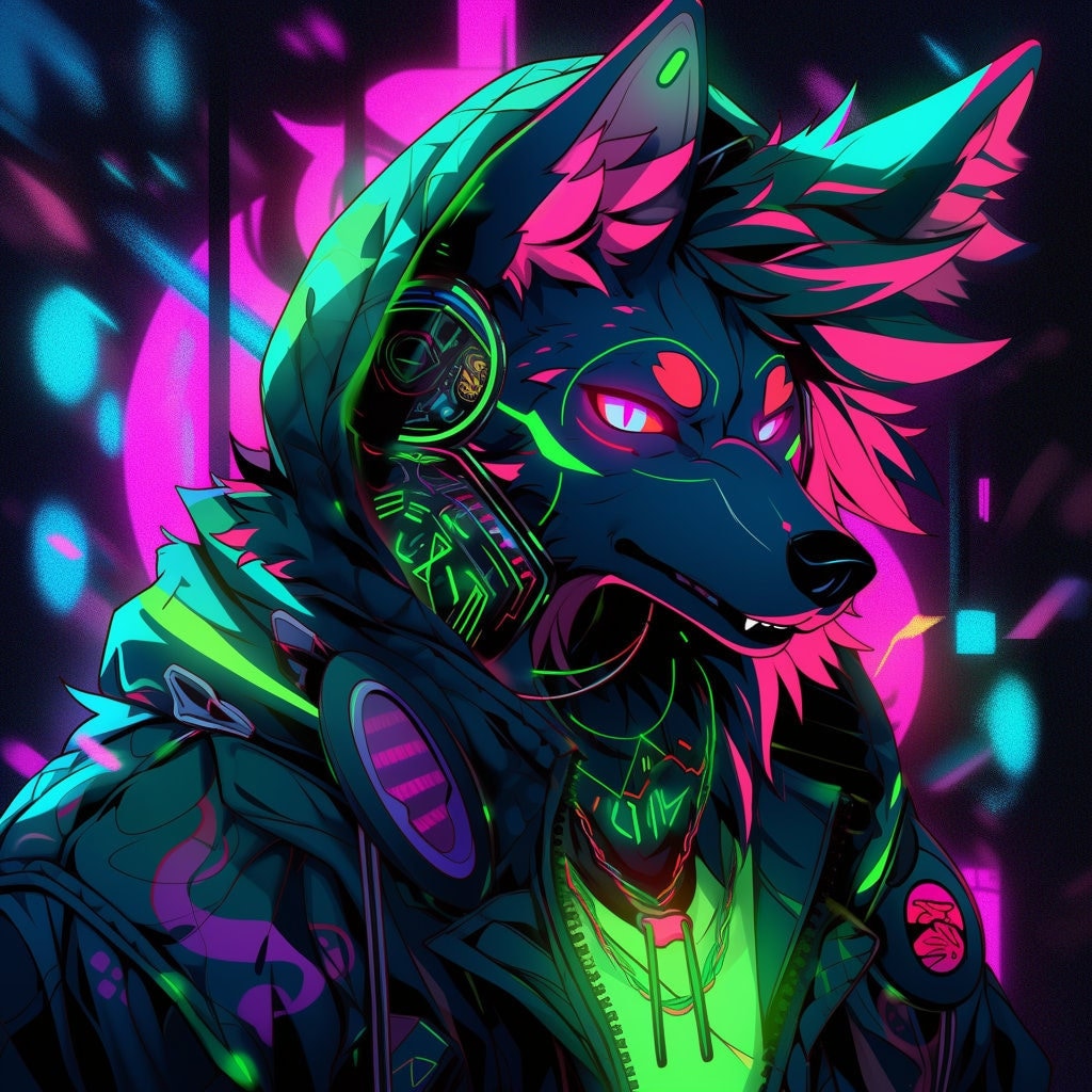 Cyberpunk Neon Furry Art: Cyberpunk Fursona Wall Art Home Decor Furry Lover Homewarming Gift "Nix City Runner" Anthropomorphic Animal Canine My Store