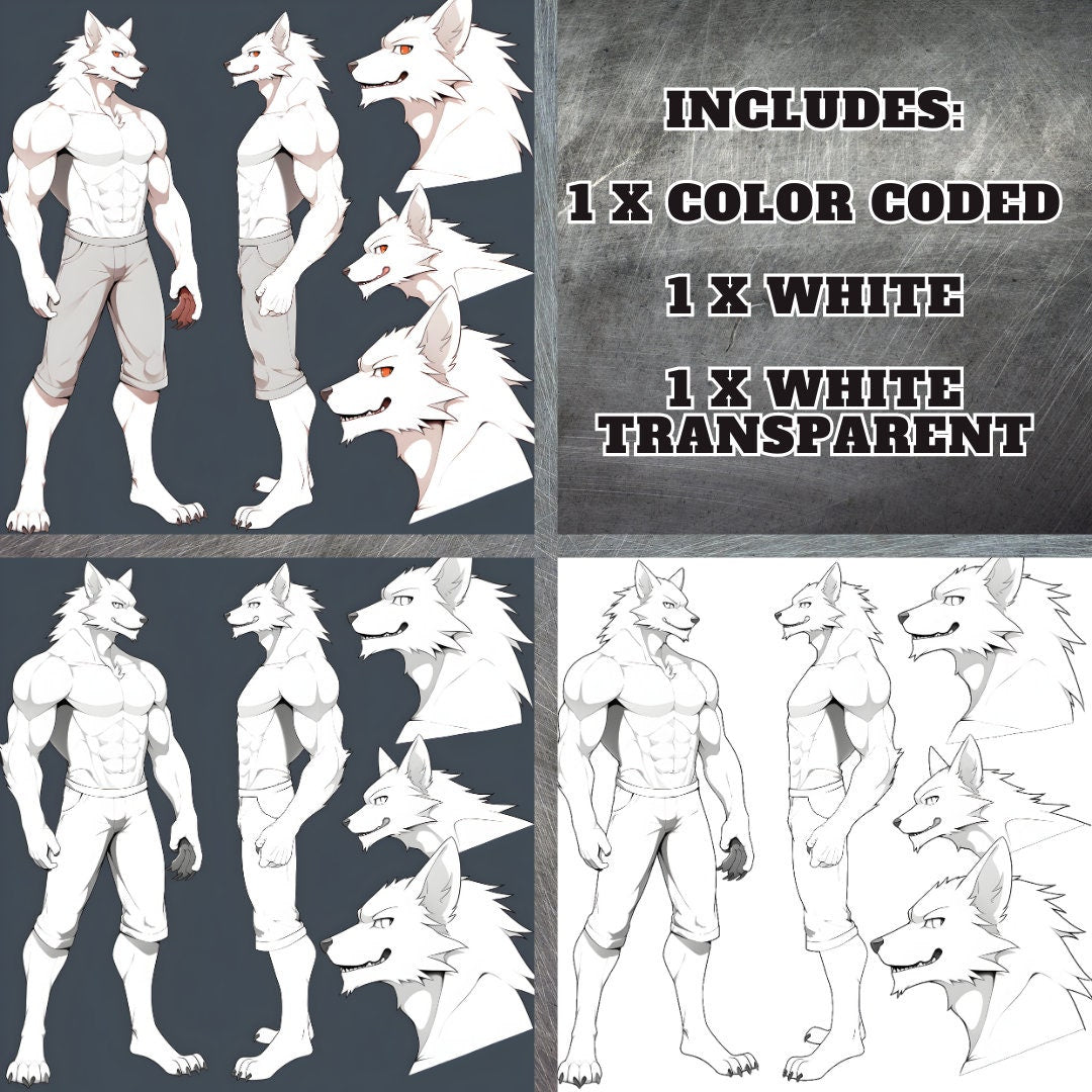 Feline Furry Base Lynx: Feline Fursona Big Cat Furry Base Adopt White Color Coded Transparent PNG Template High Resolution Line Art My Store