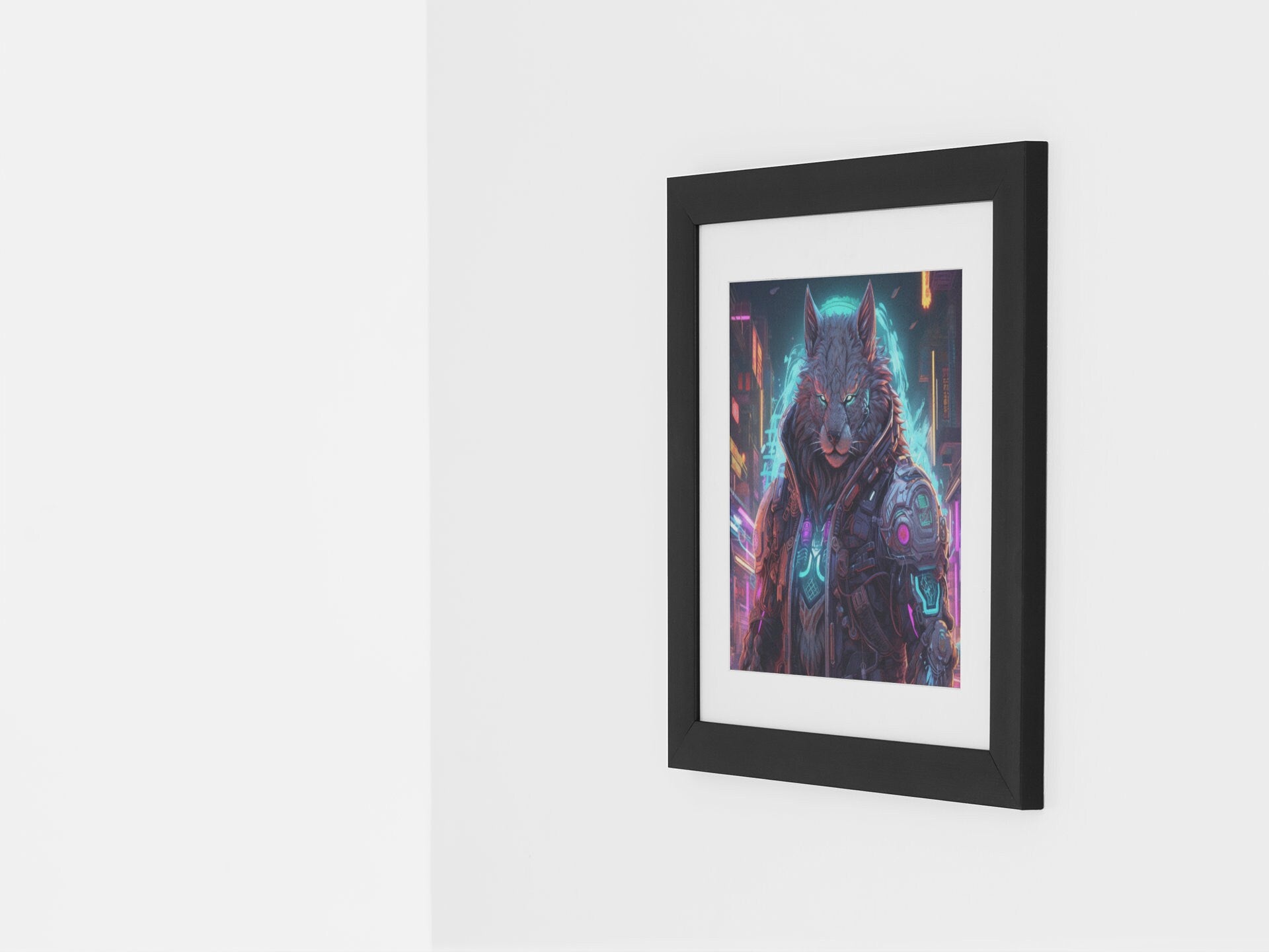 Cyberpunk Neon Furry Art: Cyberpunk Fursona Wall Art Home Decor Furry Lover Homewarming Gift "Nix City Runner #3" Anthropomorphic Canine My Store