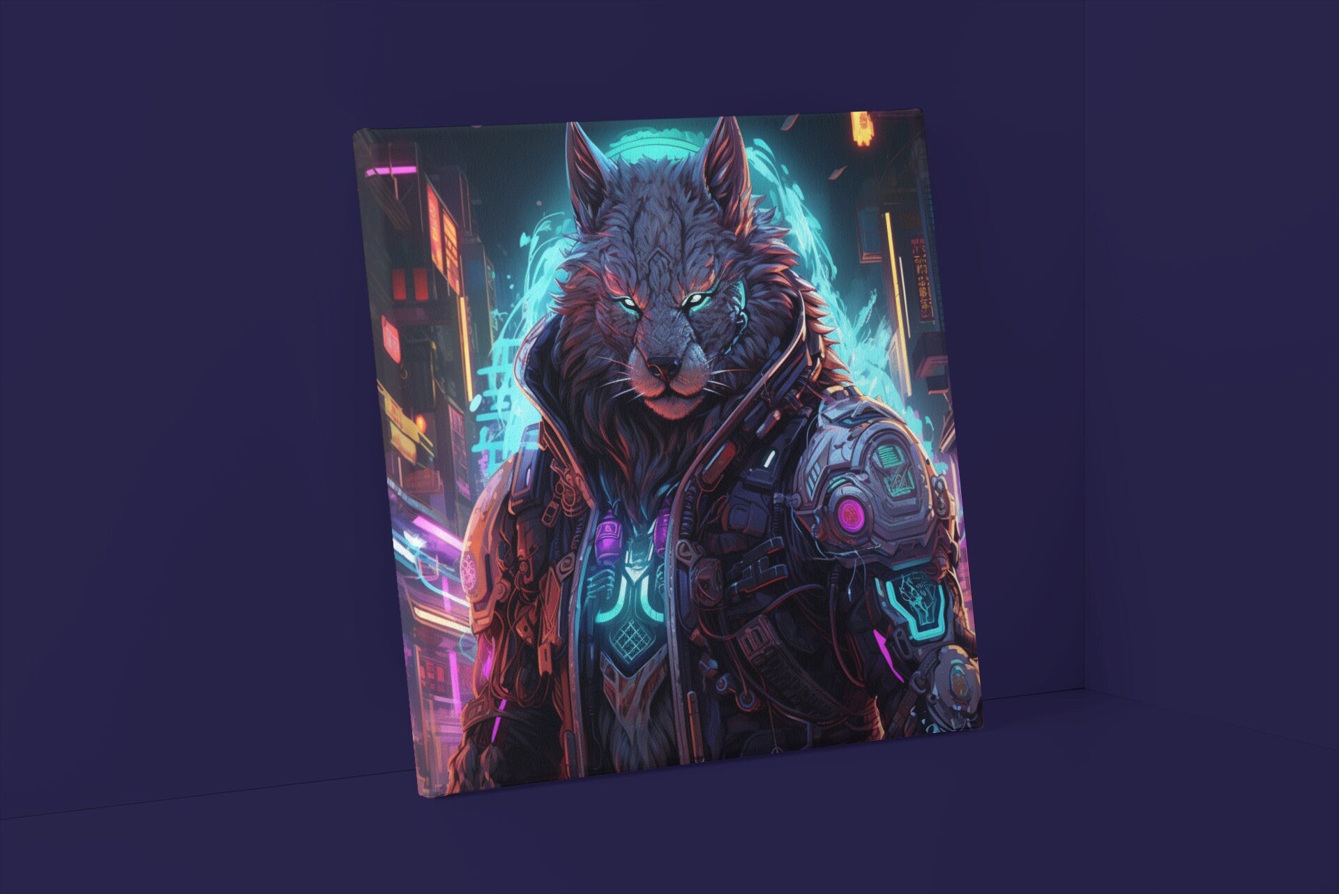 Cyberpunk Neon Furry Art: Cyberpunk Fursona Wall Art Home Decor Furry Lover Homewarming Gift "Nix City Runner #3" Anthropomorphic Canine My Store