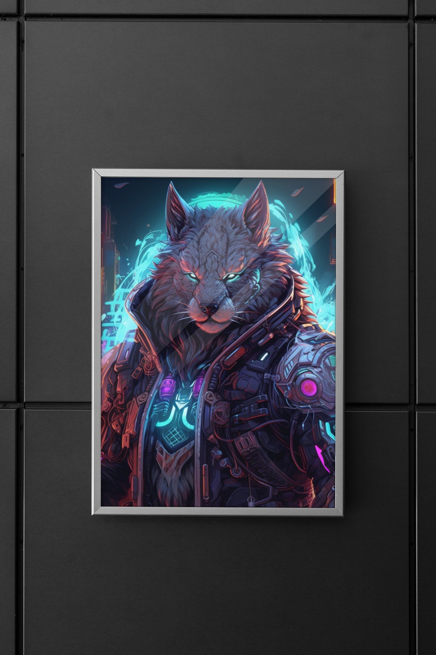 Cyberpunk Neon Furry Art: Cyberpunk Fursona Wall Art Home Decor Furry Lover Homewarming Gift "Nix City Runner #3" Anthropomorphic Canine My Store