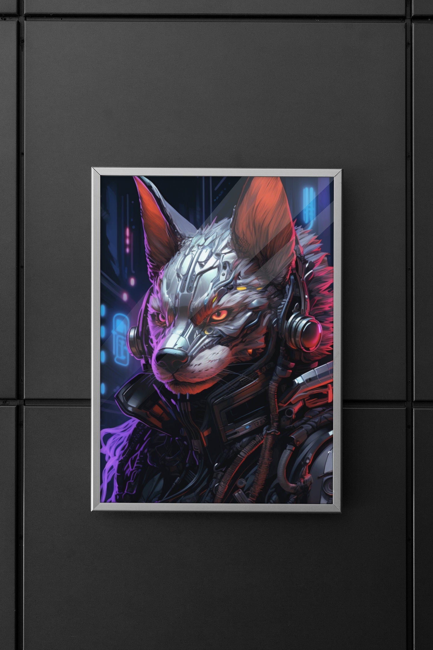 Cyberpunk Neon Furry Art Bundle: Cyberpunk Fursona Wall Art Home Decor Furry Lover Homewarming Gift Nix City Runners Anthropomorphic Canine My Store