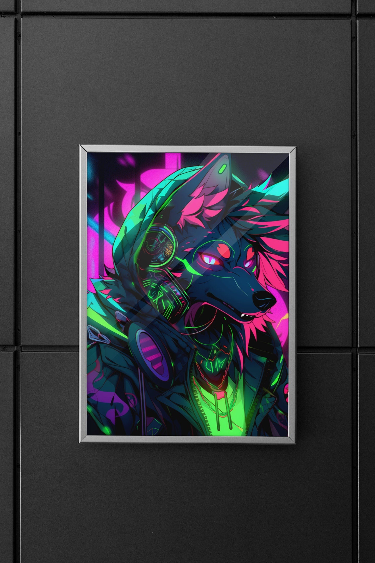 Cyberpunk Neon Furry Art Bundle: Cyberpunk Fursona Wall Art Home Decor Furry Lover Homewarming Gift Nix City Runners Anthropomorphic Canine My Store