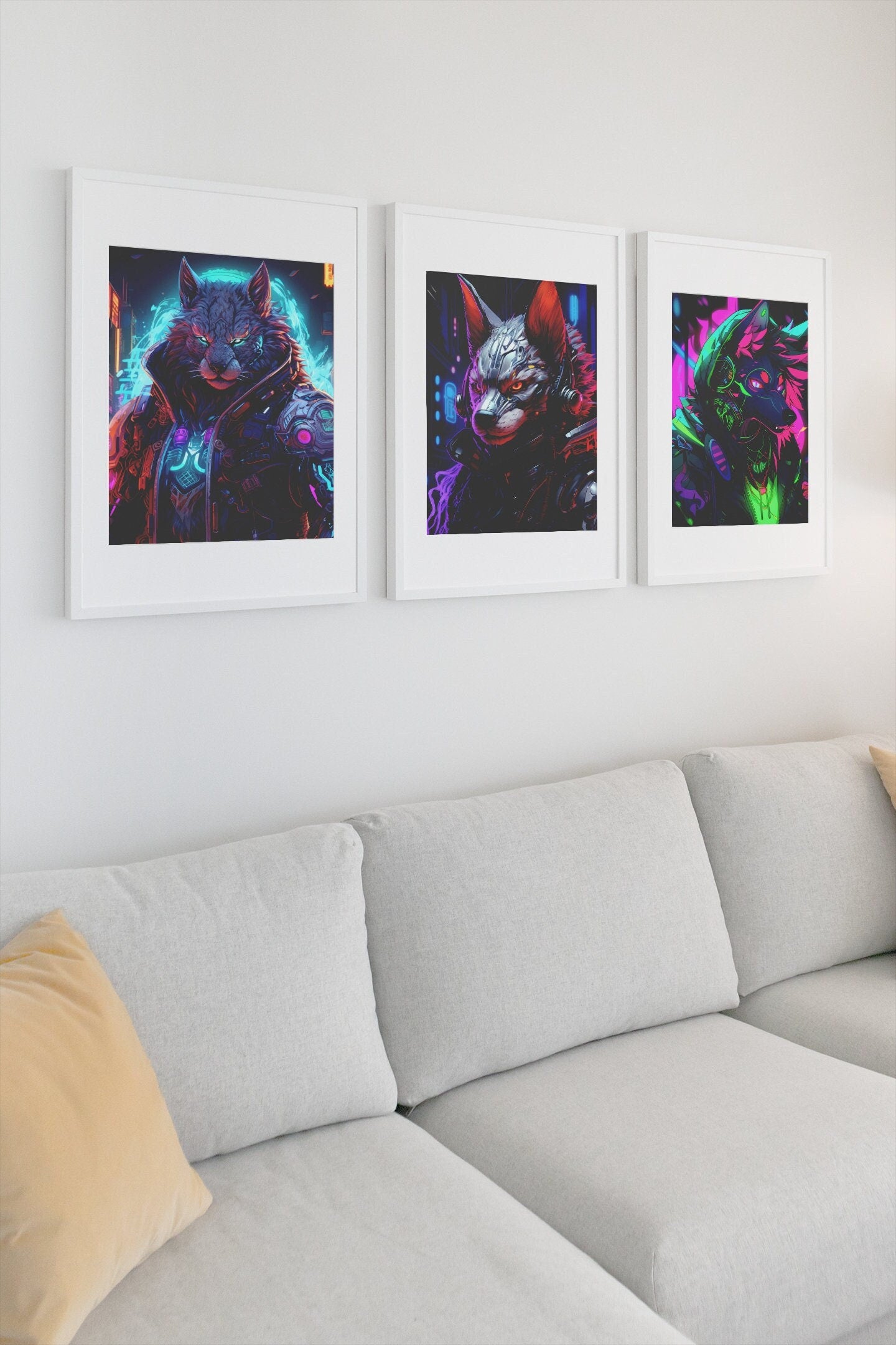 Cyberpunk Neon Furry Art Bundle: Cyberpunk Fursona Wall Art Home Decor Furry Lover Homewarming Gift Nix City Runners Anthropomorphic Canine My Store