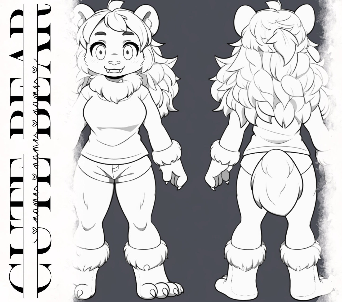 Feral Chubby Bear Base Cute Furry: Petite Bear Fursona Furry Base Adopt White Color Coded Transparent PNG Template Coloring Book Line Art My Store