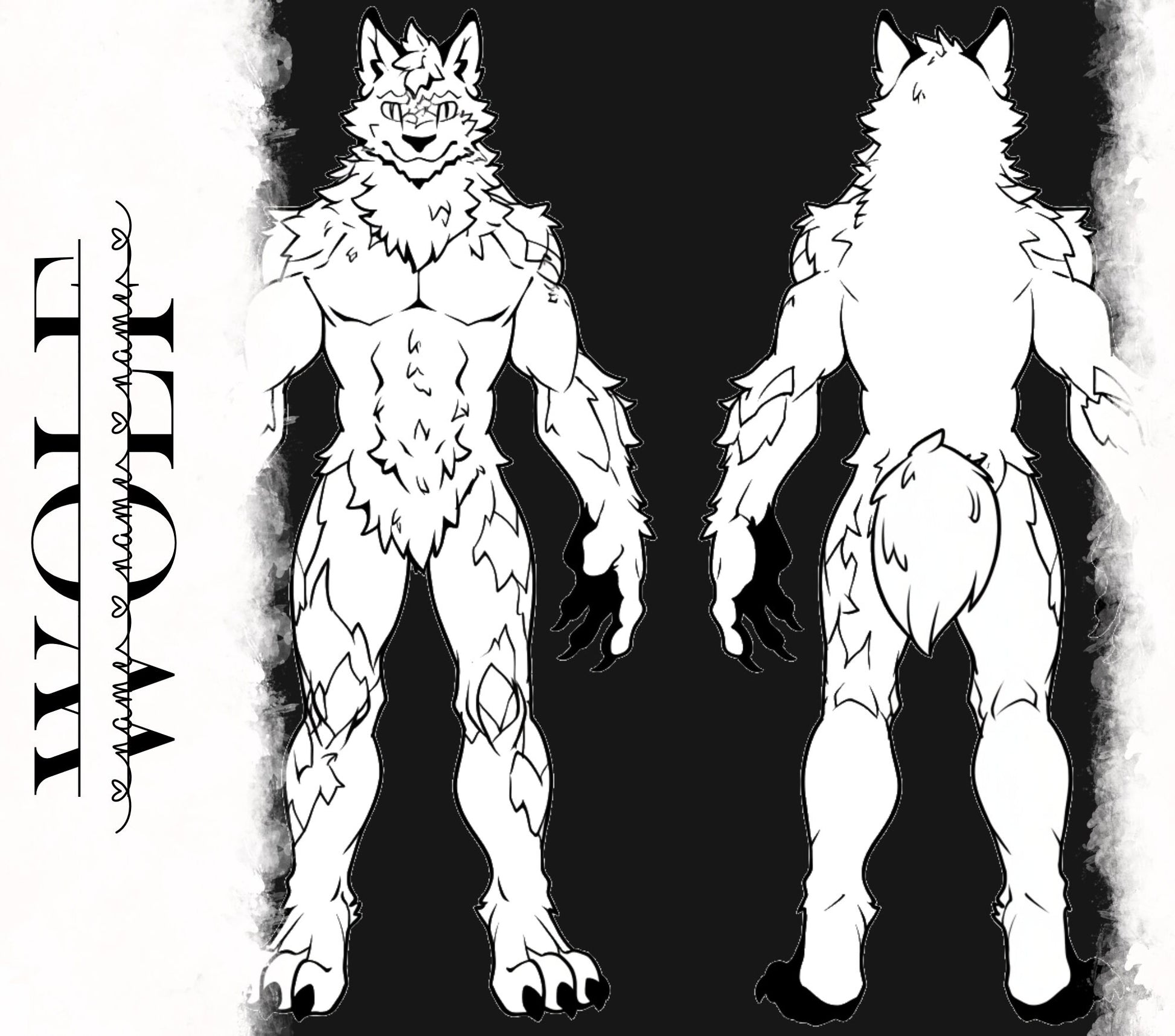 Feral Anthro Wolf Base Fursona Furry: Savage Wolf Fursona Furry Base Adopt White Color Coded Transparent PNG Template Coloring Book Line Art My Store