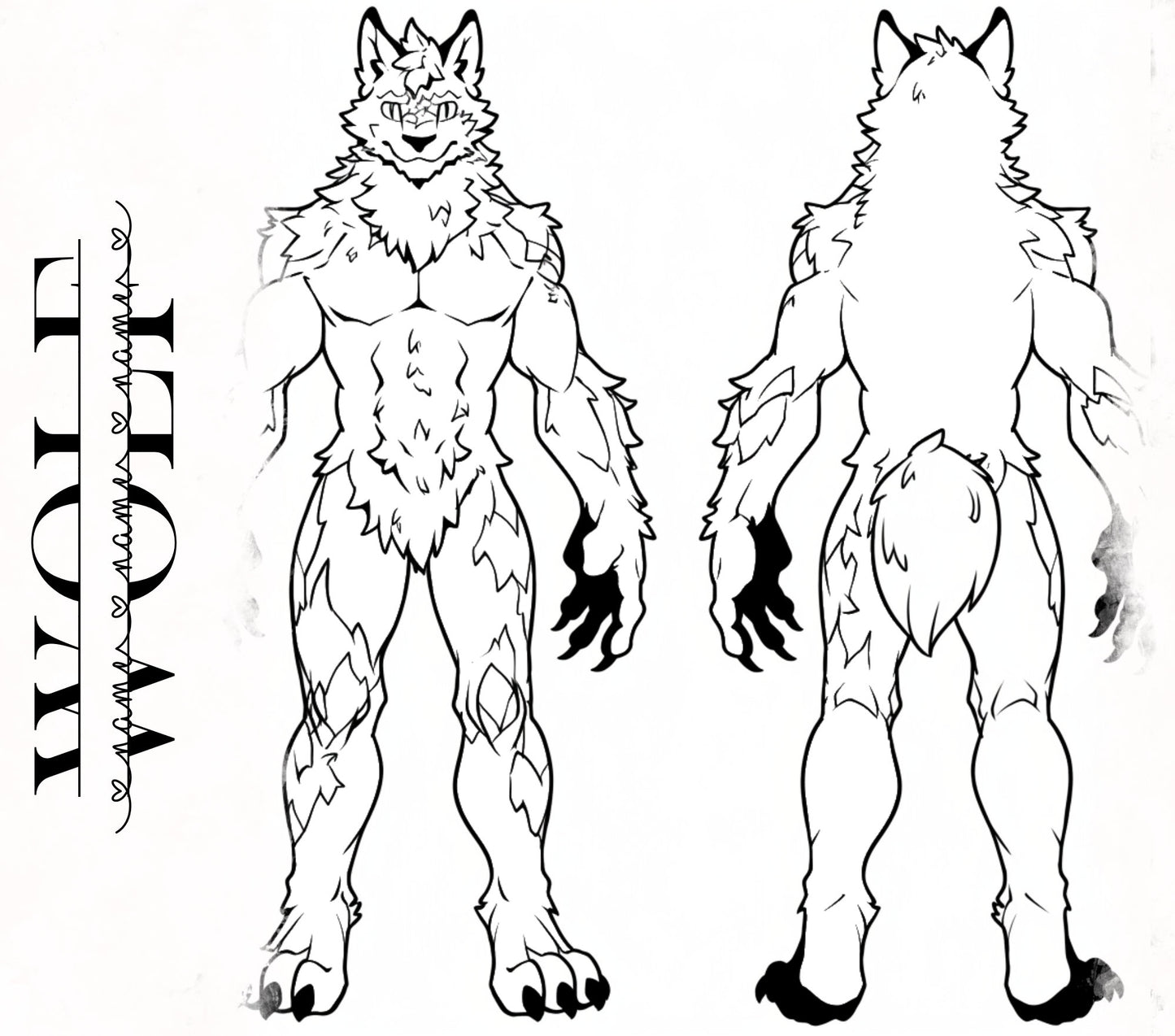 Feral Anthro Wolf Base Fursona Furry: Savage Wolf Fursona Furry Base Adopt White Color Coded Transparent PNG Template Coloring Book Line Art My Store