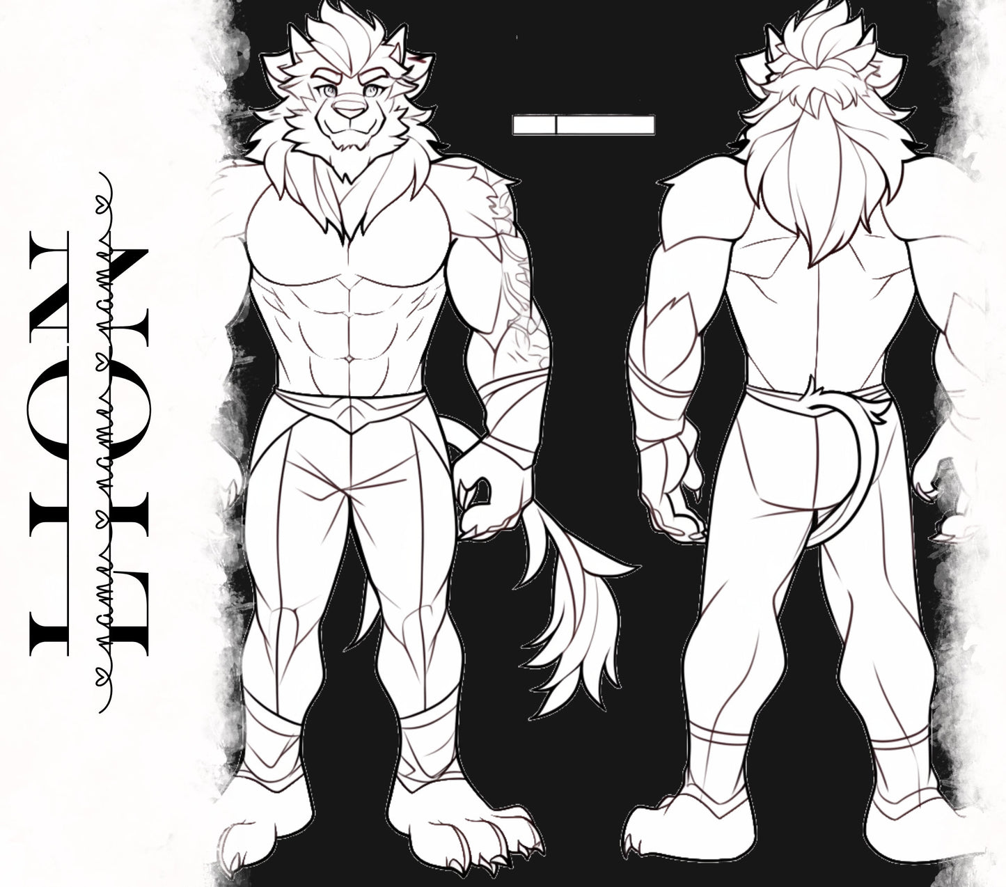 Feral Strong Lion Base Fursona Furry: Muscular Lion Fursona Furry Base Adopt White Color Coded Transparent PNG Template Coloring Book Line My Store