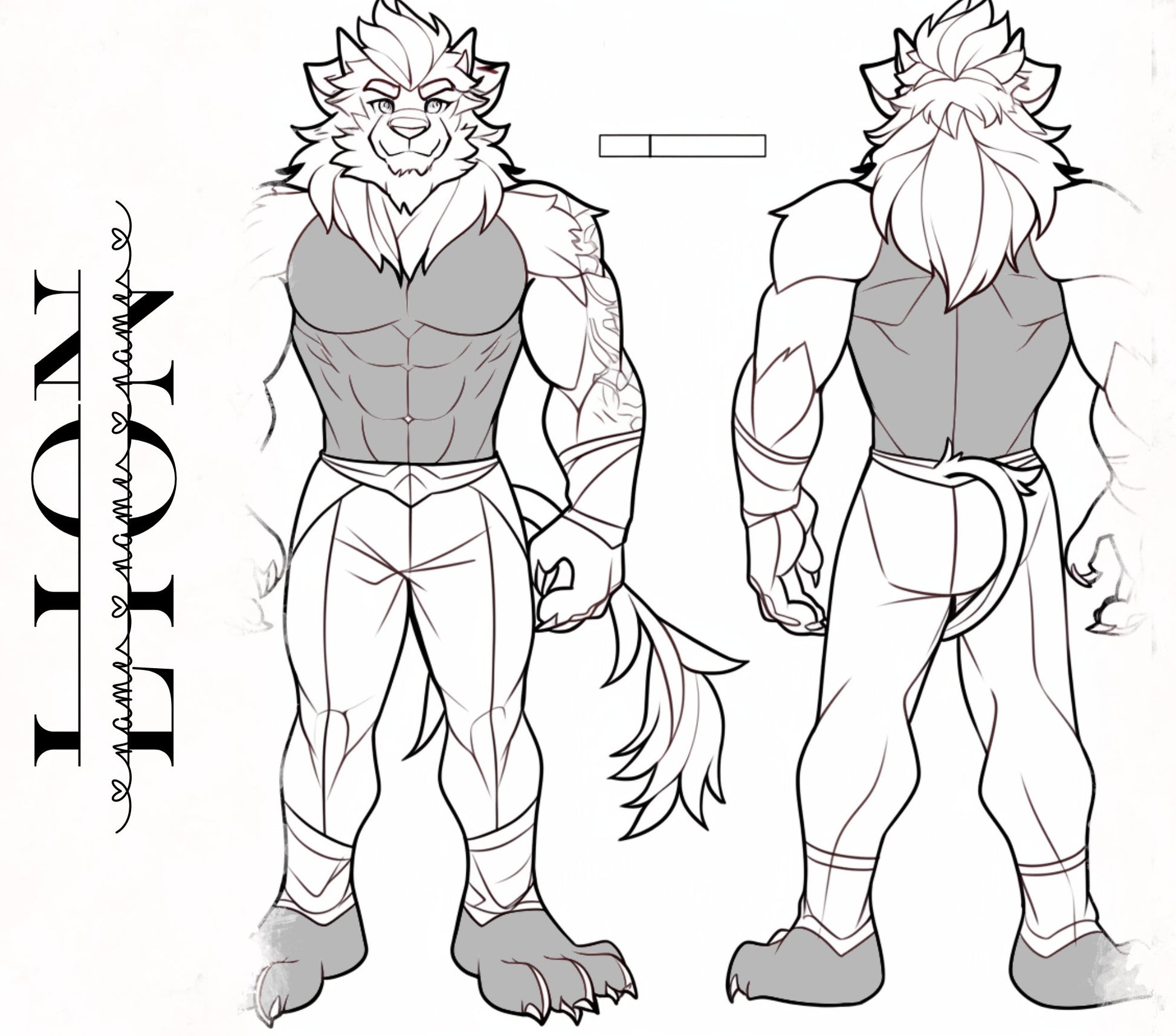 Feral Strong Lion Base Fursona Furry: Muscular Lion Fursona Furry Base Adopt White Color Coded Transparent PNG Template Coloring Book Line My Store