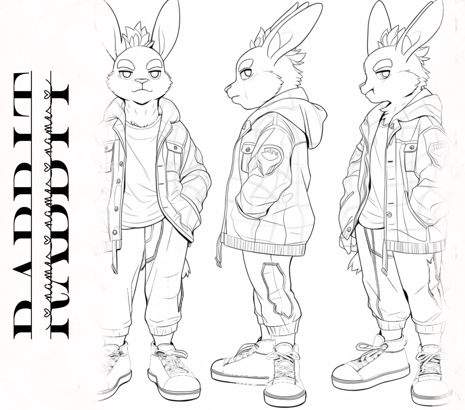 Feral Cool Rabbit Base Cute Furry: Chill Bunny Fursona Furry Base Adopt White Color Coded Transparent PNG Template Coloring Book Line Art My Store