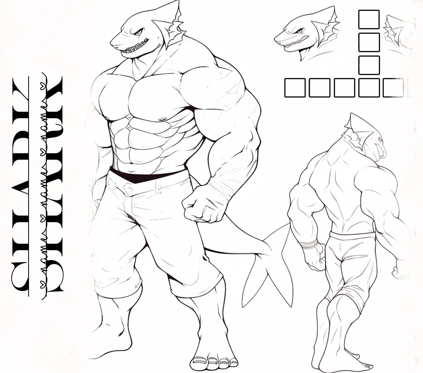 Strong Shark Base Cute Furry Aquatic Template: Shark Fursona Furry Base Adopt White Color Coded Transparent PNG Template Coloring Book My Store