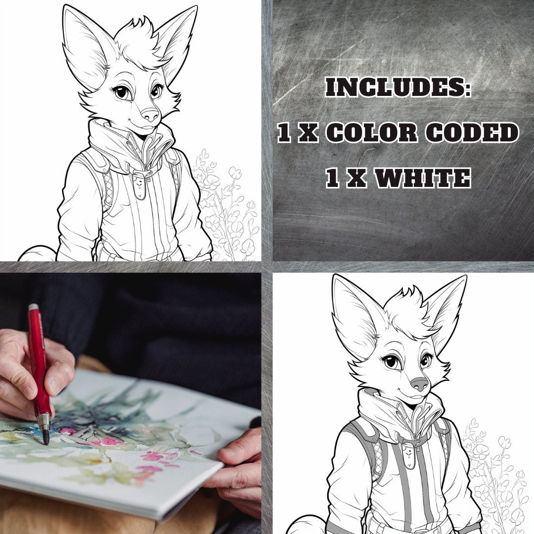 Fennec Furry Base Cute Furry Marsupial Template: Fennec Fursona Furry Base Adopt White Color Coded Transparent PNG Template Coloring Book My Store