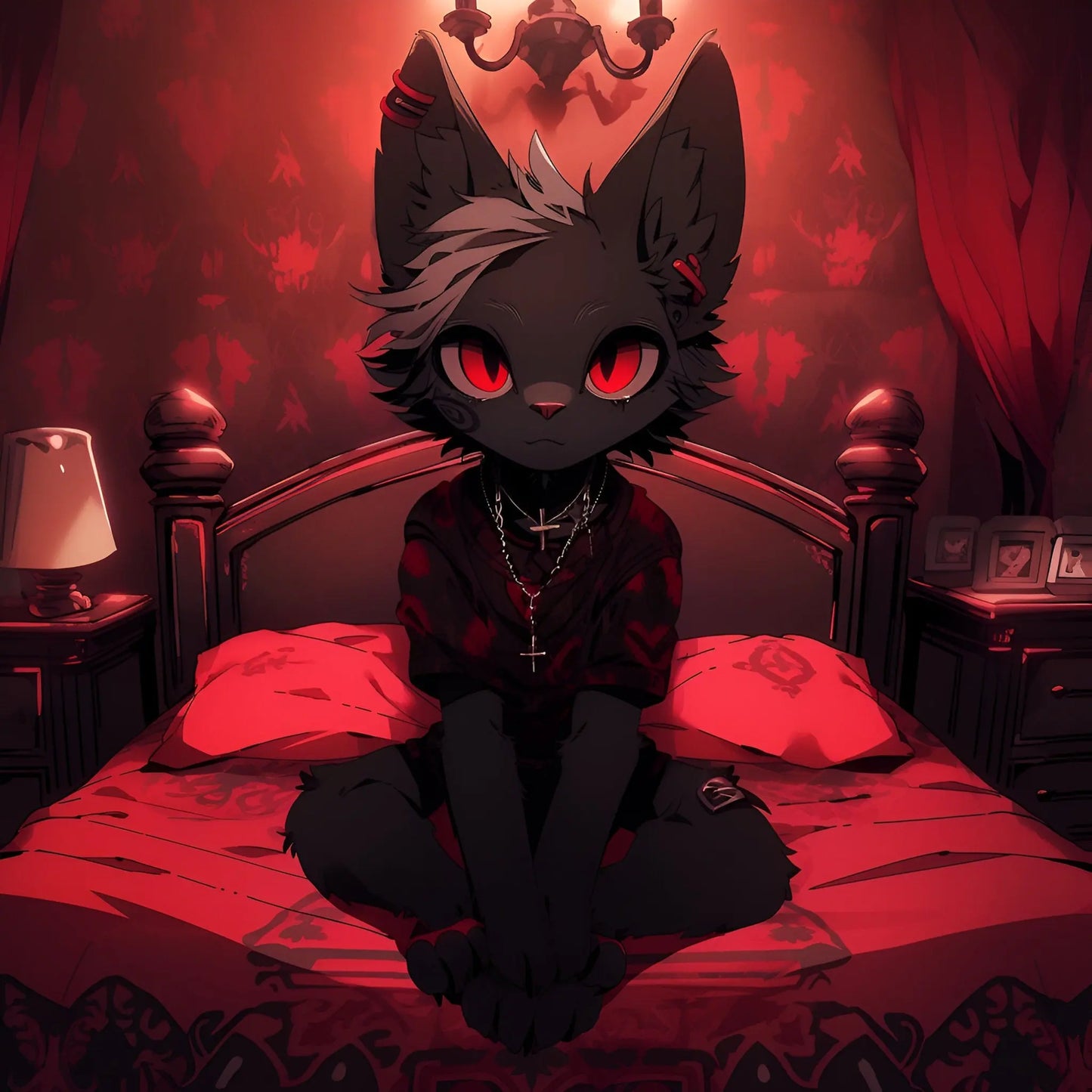 YCH Goth Boyfriend Girlfriend Anthro, Furry, Feral, Fursona Con Badge Custom Art Character Profile Image or Icon [YCH in our Goth Bedroom] My Store