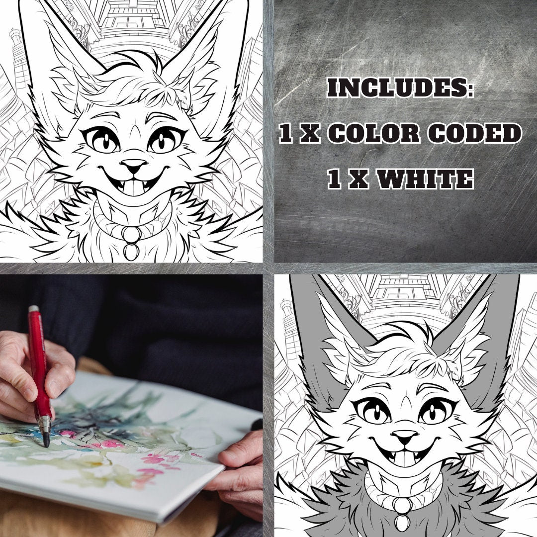 Feline Furry Base Cute Furry Feline Fursona Template Fennec Cat Lynx Fursona Furry Base Adopt White Color Coded PNG Template Coloring Book My Store