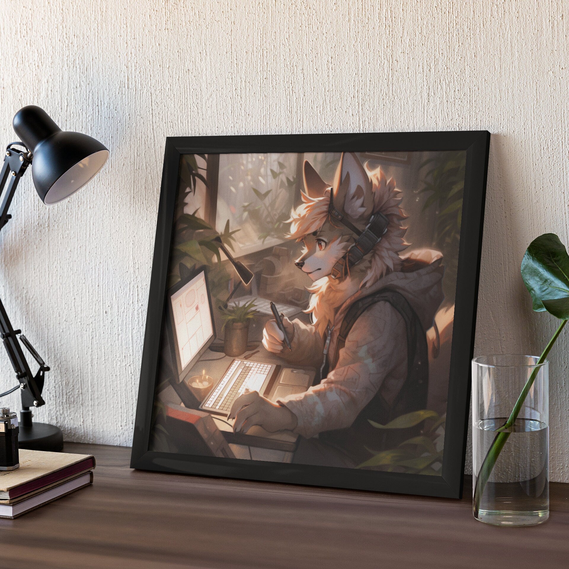 Furry Art Print: Fursona Study Digital Print Furry Art Piece Anthro Home Decor Furry Wall Art Decor for Study Room Computer Homewarming Gift My Store