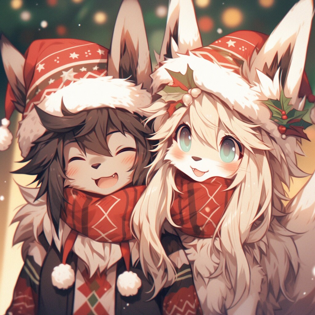 Christmas Furry Couple Commission | XMAS Digital Painting | Masterpiece Couple Fursona Commission | Christmas Gift for Furry Lovers Fursona My Store