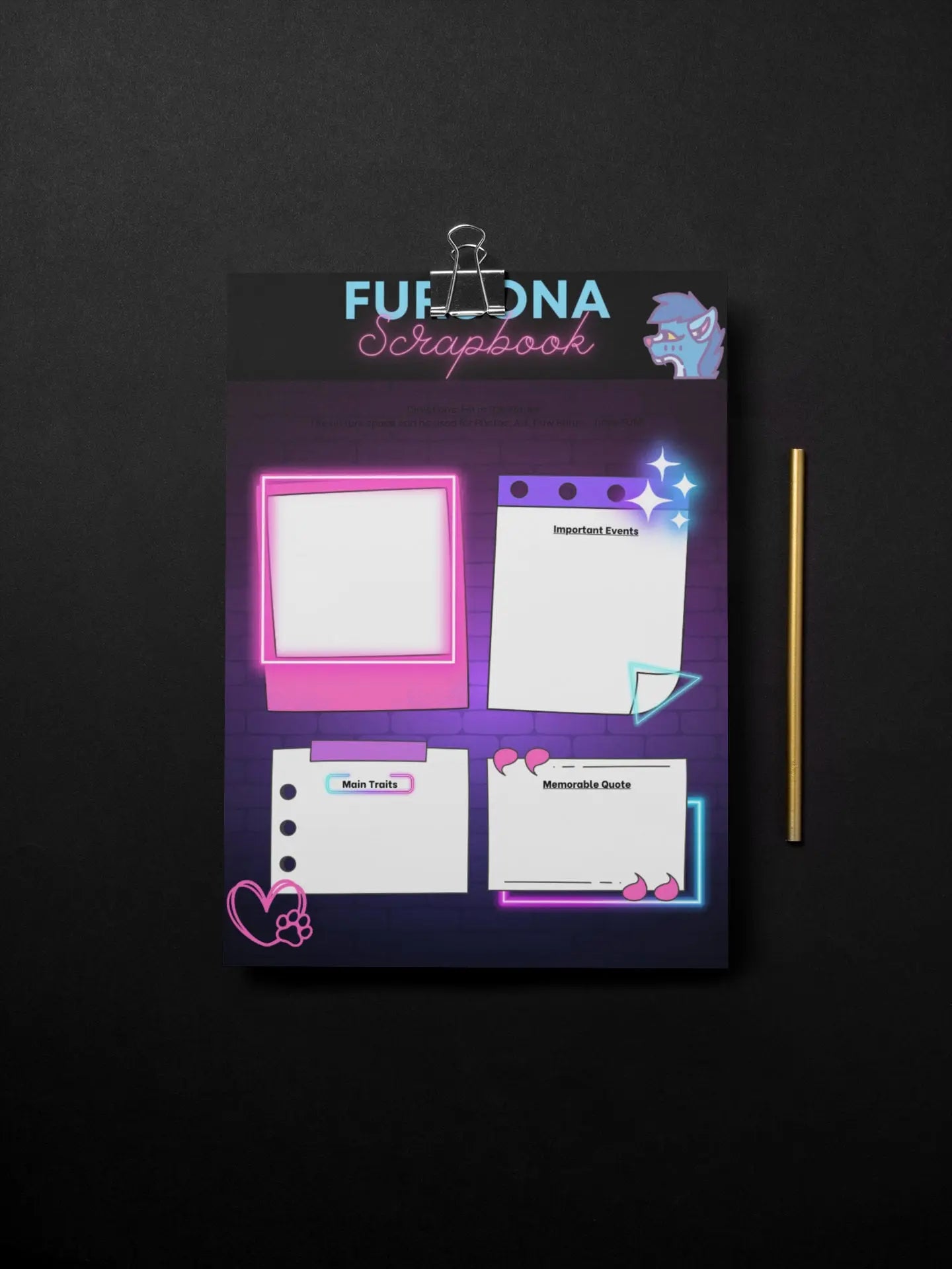 Fursona Scrapbook Page | Fursona Scrapbooking | Furry Memories Page | Furry Community Diary | Creative Gifts for Furries | Furry Art Gift My Store